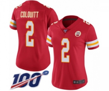 Women's Kansas City Chiefs #2 Dustin Colquitt Red Team Color Vapor Untouchable Limited Player 100th Season Football Jersey