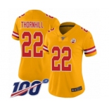 Women's Kansas City Chiefs #22 Juan Thornhill Limited Gold Inverted Legend 100th Season Football Jersey