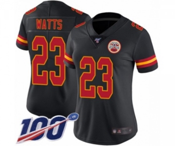 Women's Kansas City Chiefs #23 Armani Watts Limited Black Rush Vapor Untouchable 100th Season Football Jersey