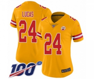 Women's Kansas City Chiefs #24 Jordan Lucas Limited Gold Inverted Legend 100th Season Football Jersey