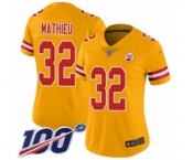 Women's Kansas City Chiefs #32 Tyrann Mathieu Limited Gold Inverted Legend 100th Season Football Jersey