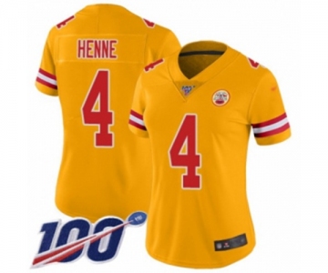 Women's Kansas City Chiefs #4 Chad Henne Limited Gold Inverted Legend 100th Season Football Jersey