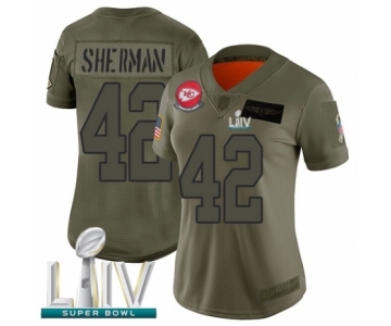 Women's Kansas City Chiefs #42 Anthony Sherman Limited Olive 2019 Salute to Service Super Bowl LIV Bound Football Jersey