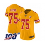 Women's Kansas City Chiefs #75 Cameron Erving Limited Gold Inverted Legend 100th Season Football Jersey