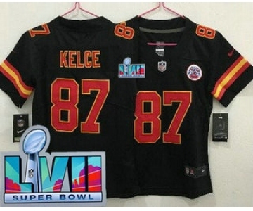 Women's Kansas City Chiefs #87 Travis Kelce Limited Black Super Bowl LVII Vapor Jersey