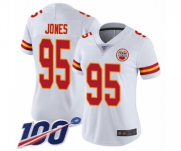 Women's Kansas City Chiefs #95 Chris Jones White Vapor Untouchable Limited Player 100th Season Football Jersey