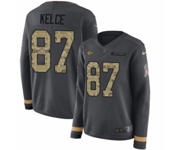 Women's Nike Kansas City Chiefs #87 Travis Kelce Limited Black Salute to Service Therma Long Sleeve NFL Jersey