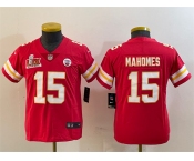 Youth Kansas City Chiefs #15 Patrick Mahomes Red 2025 Super Bowl LIX Patch Vapor Untouchable Limited Stitched Football Jersey