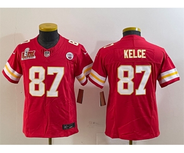 Youth Kansas City Chiefs #87 Travis Kelce Red 2025 Super Bowl LIX Patch F.U.S.E. Vapor Untouchable Limited Stitched Football Jersey