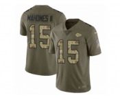 Youth Nike Kansas City Chiefs #15 Patrick Mahomes II Limited Olive Camo 2017 Salute to Service NFL Jersey