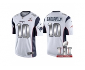 Men New England Patriots #10 Jimmy Garoppolo White 2017 Super Bowl LI Patch Steel Silver Limited Jersey