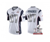 Men New England Patriots #87 Rob Gronkowski White 2017 Super Bowl 51 Patch Steel Silver Limited Jersey