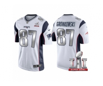 Men New England Patriots #87 Rob Gronkowski White 2017 Super Bowl 51 Patch Steel Silver Limited Jersey