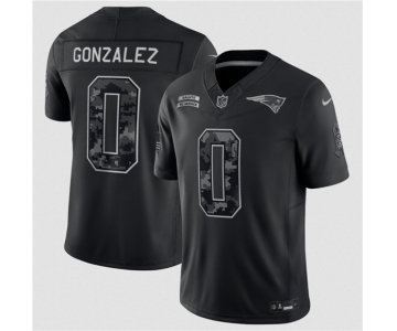Men's New England Patriots #0 Christian Gonzalez Black 2026 Salute to Service Limited Football Stitched Jersey