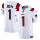 Men's New England Patriots #1 A.J. Brown White 2026 F.U.S.E. Vapor Limited Football Stitched Jersey