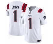 Men's New England Patriots #1 A.J. Brown White 2026 F.U.S.E. Vapor Limited Football Stitched Jersey Men's New England Patriots #1 A.J. Brown White 2026 F.U.S.E. Vapor Limited Football Stitched Jersey