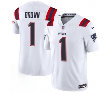 Men's New England Patriots #1 A.J. Brown White 2026 F.U.S.E. Vapor Limited Football Stitched Jersey