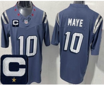 Men's New England Patriots #10 Drake Maye Limited Gray Rivalries Captain Patch FUSE Vapor Jersey