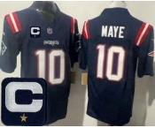 Men's New England Patriots #10 Drake Maye Limited Navy Captain Patch FUSE Vapor Jersey