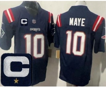 Men's New England Patriots #10 Drake Maye Limited Navy Captain Patch FUSE Vapor Jersey
