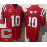 Men's New England Patriots #10 Drake Maye Limited Red Captain Patch FUSE Vapor Jersey