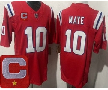 Men's New England Patriots #10 Drake Maye Limited Red Captain Patch FUSE Vapor Jersey