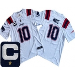 Men's New England Patriots #10 Drake Maye Limited White Captain Patch FUSE Vapor Jersey