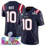 Men's New England Patriots #10 Drake Maye Navy 2025 F.U.S.E. Super Bowl LX Patch And 1-Star C Patch Vapor Limited Football Stitched Jersey