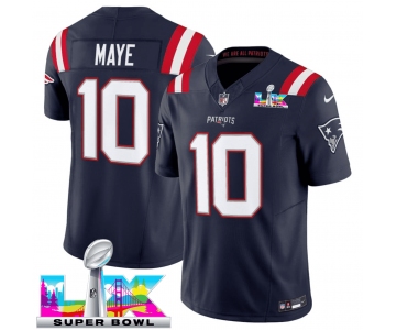 Men's New England Patriots #10 Drake Maye Navy 2025 F.U.S.E. Super Bowl LX Patch Vapor Limited Football Stitched Jersey