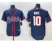 Men's New England Patriots #10 Drake Maye Navy With Path Cool Base Stitched Baseball Jersey