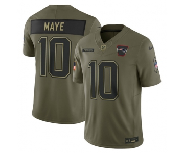 Men's New England Patriots #10 Drake Maye Olive 2025 Salute to Service Limited Football Stitched Jersey