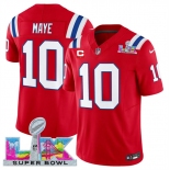 Men's New England Patriots #10 Drake Maye Red 2025 F.U.S.E. Super Bowl LX Patch And 1-Star C Patch Vapor Limited Football Stitched Jersey