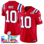 Men's New England Patriots #10 Drake Maye Red 2025 F.U.S.E. Super Bowl LX Patch Vapor Limited Football Stitched Jersey