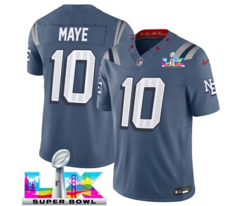 Men's New England Patriots #10 Drake Maye Storm Blue 2025 F.U.S.E. Super Bowl LX Patch “Rivalries” Vapor Limited Football Stitched Jersey