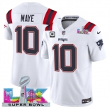 Men's New England Patriots #10 Drake Maye White 2025 F.U.S.E. Super Bowl LX Patch And 1-Star C Patch Vapor Limited Football Stitched Jersey