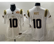 Men's New England Patriots #10 Drake Maye White Gold 2025 F.U.S.E. Super Bowl LX Patch Vapor Limited Stitched Football Jersey