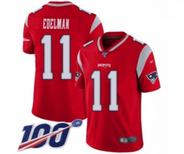 Men's New England Patriots #11 Julian Edelman Limited Red Inverted Legend 100th Season Football Jersey