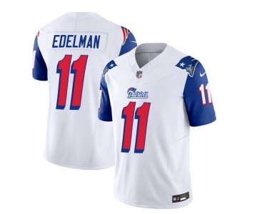 Men's New England Patriots #11 Julian Edelman White Blue 2023 F.U.S.E. Vapor Limited Football Stitched Jersey