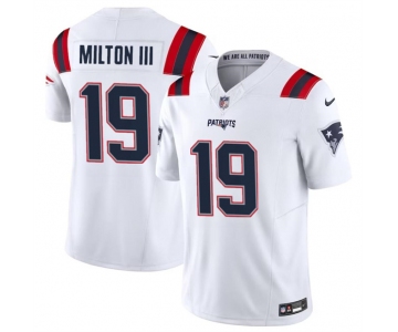 Men's New England Patriots #19 Joe Milton III White 2023 F.U.S.E. Vapor Limited Football Stitched Jersey