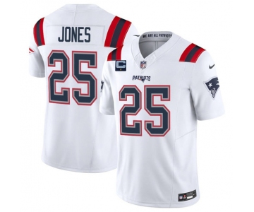 Men's New England Patriots #25 Marcus Jones White 2025 F.U.S.E. With 1-Star C Patch Vapor Limited Stitched Jersey
