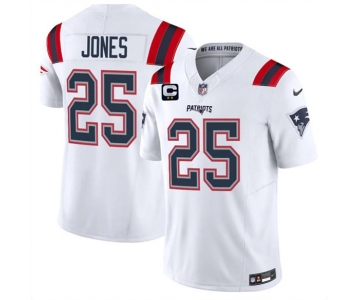 Men's New England Patriots #25 Marcus Jones White 2026 F.U.S.E. 2-Star C Pach Vapor Limited Football Stitched Jersey