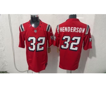 Men's New England Patriots #32 TreVeyon Henderson Red F.U.S.E. Vapor Limited Football Stitched Jersey