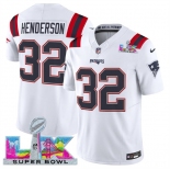 Men's New England Patriots #32 TreVeyon Henderson White 2025 F.U.S.E. Super Bowl LX Patch Vapor Limited Football Stitched Jersey