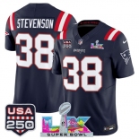 Men's New England Patriots #38 Rhamondre Stevenson Navy 2025 F.U.S.E. Super Bowl LX Patch And USA 250' Patch Vapor Limited Football Stitched Jersey