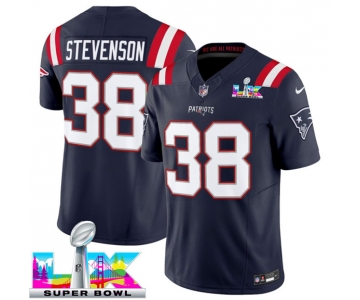 Men's New England Patriots #38 Rhamondre Stevenson Navy 2025 F.U.S.E. Super Bowl LX Patch Vapor Limited Football Stitched Jersey