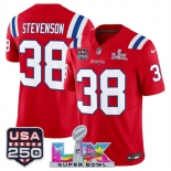 Men's New England Patriots #38 Rhamondre Stevenson Red 2025 F.U.S.E. Super Bowl LX Patch And USA 250' Patch Vapor Limited Football Stitched Jersey