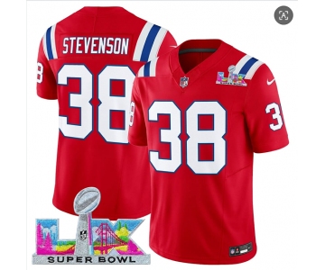 Men's New England Patriots #38 Rhamondre Stevenson Red 2025 F.U.S.E. Super Bowl LX Patch Vapor Limited Football Stitched Jersey