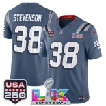 Men's New England Patriots #38 Rhamondre Stevenson Storm Blue 2025 F.U.S.E. Super Bowl LX & USA 250' Patch “Rivalries” Vapor Limited Football Stitched Jers