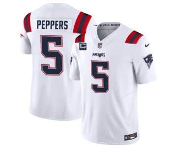 Men's New England Patriots #5 Jabrill Peppers White F.U.S.E. With 3-Star C Patch Vapor Limited Stitched Football Jersey
