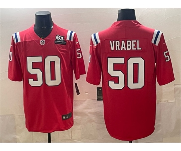Men's New England Patriots #50 Mike Vrabel Red With 6x Super Bowl Champions Patch Vapor Limited Football Stitched Jersey